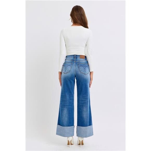 Judy Blue Full Size Distressed High Waist Wide Leg Jeans - Picture 6 of 10